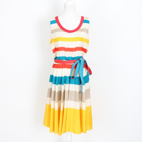Marc Jacobs Multicolour Stripe Midi Dress – Tie Waist | Size 6 | Pre-Loved