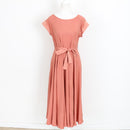 Amanda Laird Cherry Salmon Midi Dress – Tie Waist | Size 32 | Pre-Loved-1