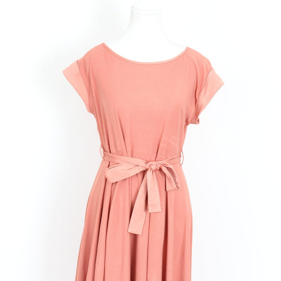 Amanda Laird Cherry Salmon Midi Dress – Tie Waist | Size 32 | Pre-Loved