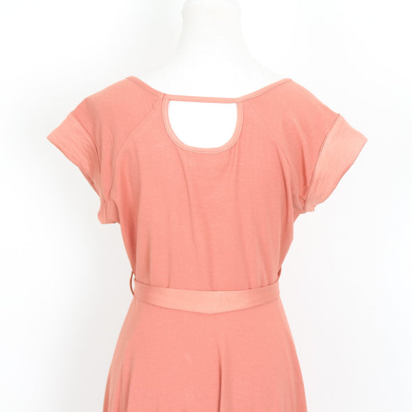 Amanda Laird Cherry Salmon Midi Dress – Tie Waist | Size 32 | Pre-Loved