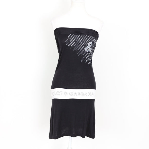Dolce & Gabbana Black Strapless Logo Mini Dress | Size M | Pre-Loved