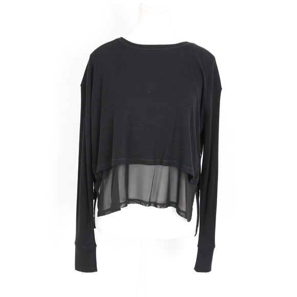 Cotton On Body Black Ribbed Long-Sleeve Top – Mesh Hem | Size S | Pre-Loved