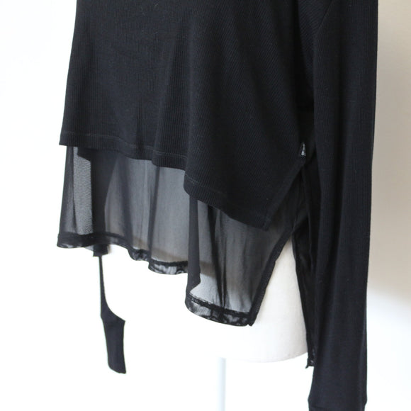 Cotton On Body Black Ribbed Long-Sleeve Top – Mesh Hem | Size S | Pre-Loved
