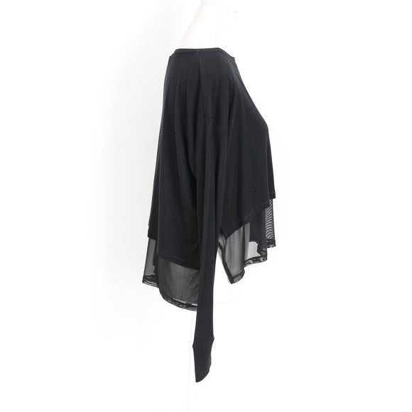 Cotton On Body Black Ribbed Long-Sleeve Top – Mesh Hem | Size S | Pre-Loved
