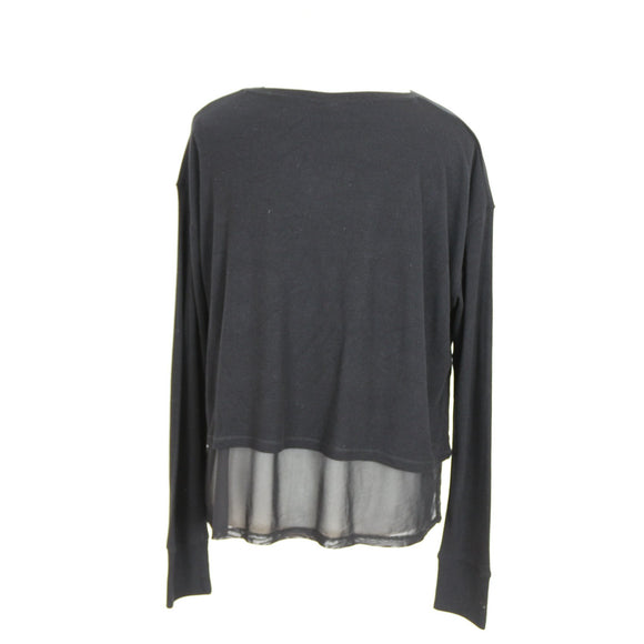 Cotton On Body Black Ribbed Long-Sleeve Top – Mesh Hem | Size S | Pre-Loved