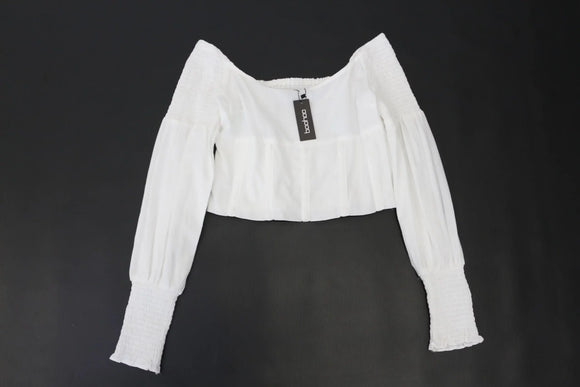 White Linen Cropped Blouse – Long Sleeve | Size 10 | Brand new