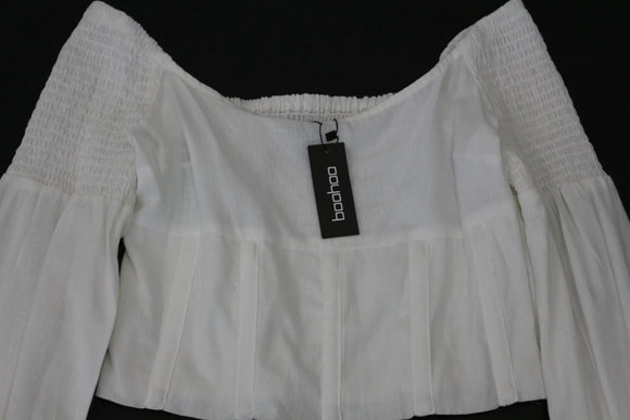 White Linen Cropped Blouse – Long Sleeve | Size 10 | Brand new