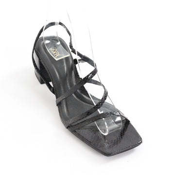 Zara Black Strappy Block Heels - Size 37 - 0