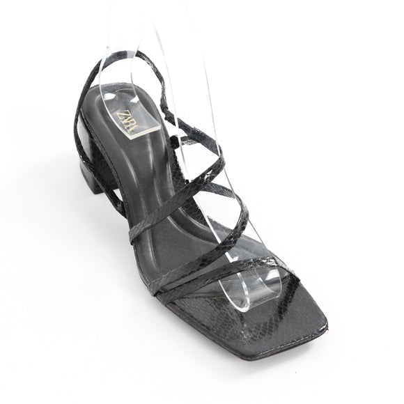 Zara Black Strappy Block Heels - Size 37