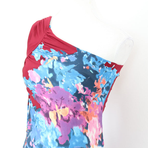 Blue Abstract Print One-Shoulder Mini Dress | Size XS | Pre-Loved