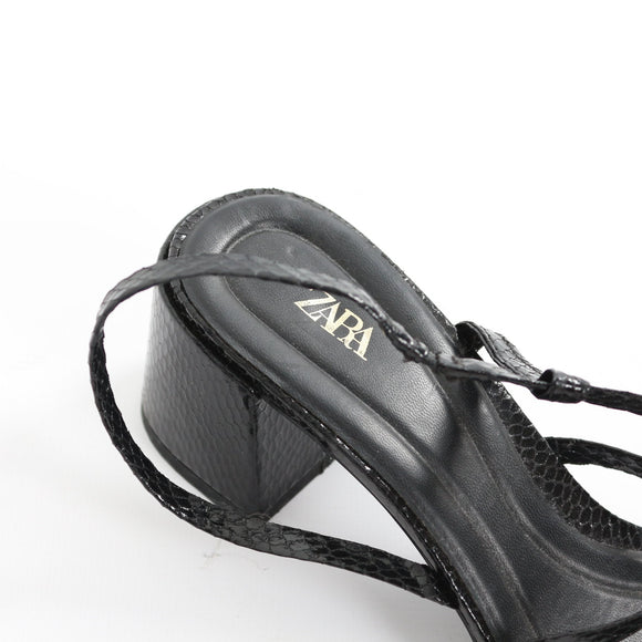 Zara Black Strappy Block Heels - Size 37