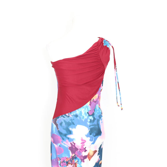 Blue Abstract Print One-Shoulder Mini Dress | Size XS | Pre-Loved