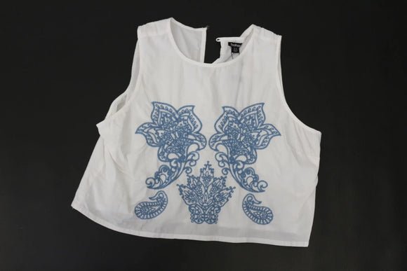 White Blouse – Blue Embroidery Detail | Size 18 | Brand new