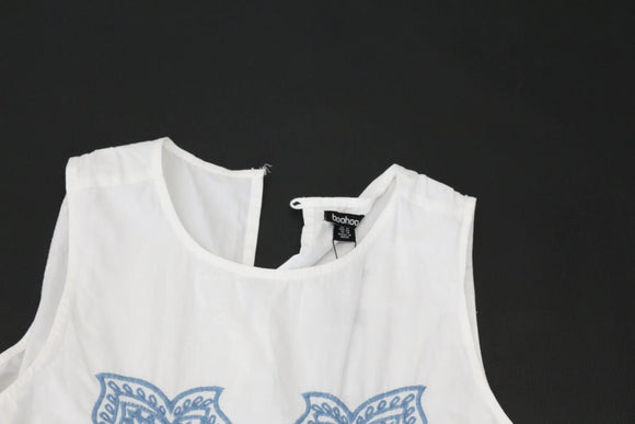 White Blouse – Blue Embroidery Detail | Size 18 | Brand new