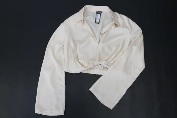 Champagne Satin Cropped Blouse – Long Sleeve | Size 16 | Brand new