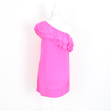 Topshop Pink One-Shoulder Mini Dress – Ruffle Neckline | Size XS