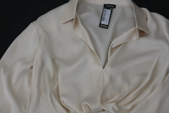 Champagne Satin Cropped Blouse – Long Sleeve | Size 16 | Brand new