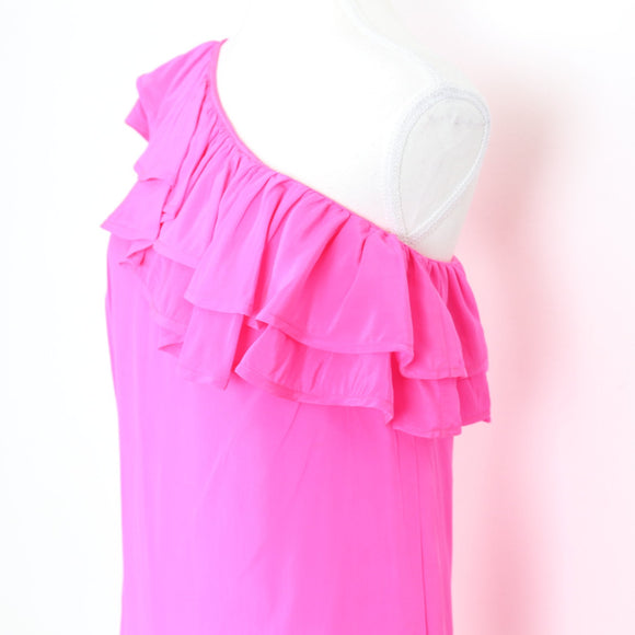 Topshop Pink One-Shoulder Mini Dress – Ruffle Neckline | Size XS