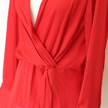 Witchery Red Satin Wrap Blouse | Size 8 | Pre-Loved - 0