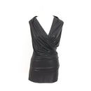 Black Wrap Blouse with Gold Chain Detail - Size M-1
