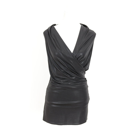 Black Wrap Blouse with Gold Chain Detail - Size M