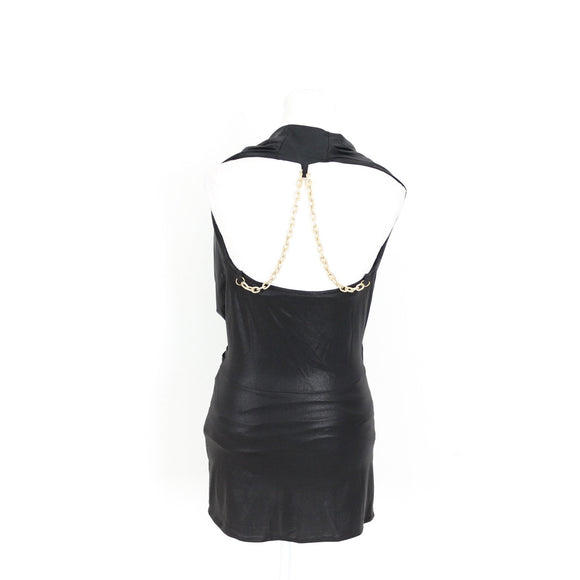Black Wrap Blouse with Gold Chain Detail - Size M