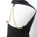 Black Wrap Blouse with Gold Chain Detail - Size M-3