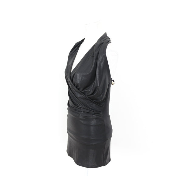 Black Wrap Blouse with Gold Chain Detail - Size M