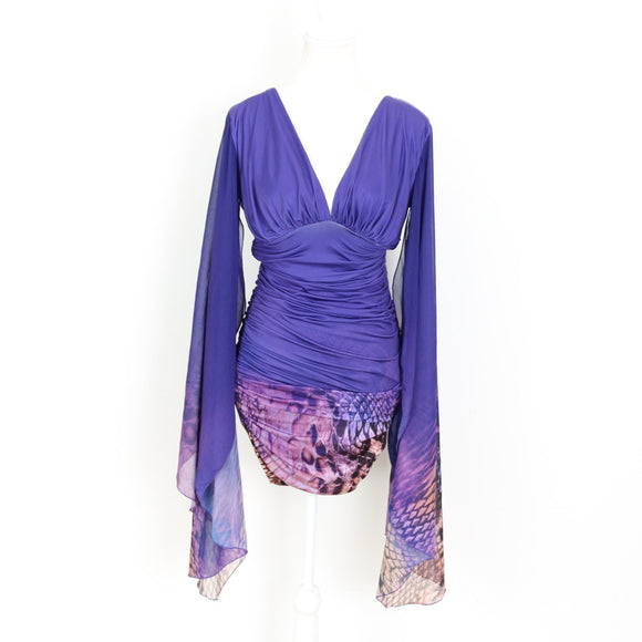 Purple Bodycon Dress with Statement Sleeves - Size M