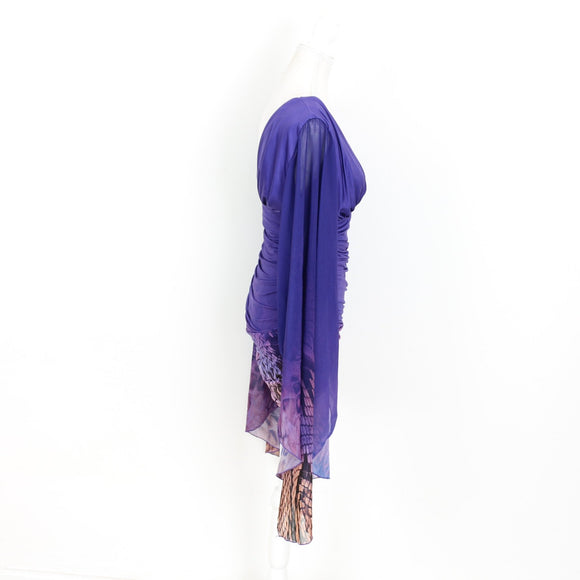Purple Bodycon Dress with Statement Sleeves - Size M