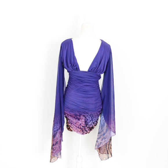 Purple Bodycon Dress with Statement Sleeves - Size M