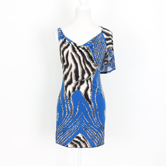 Blue and Leopard Print Dress with Chain Detail - Size S