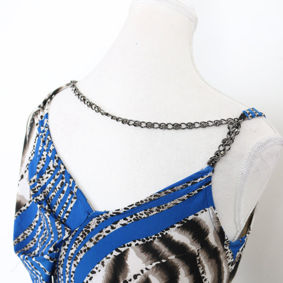 Blue and Leopard Print Dress with Chain Detail - Size S