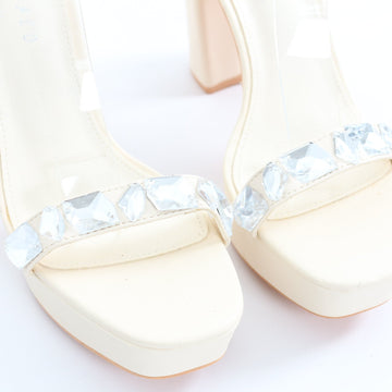 Rock + Co Cream Rhinestone Platform Heels - Size 7 - 0