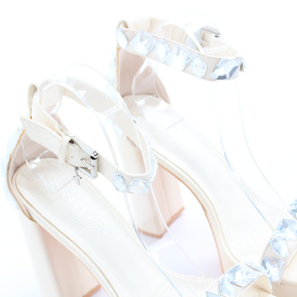 Rock + Co Cream Rhinestone Platform Heels - Size 7