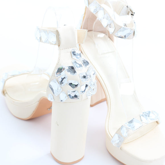 Rock + Co Cream Rhinestone Platform Heels - Size 7
