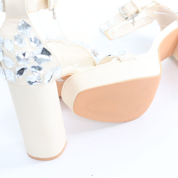 Rock + Co Cream Rhinestone Platform Heels - Size 7