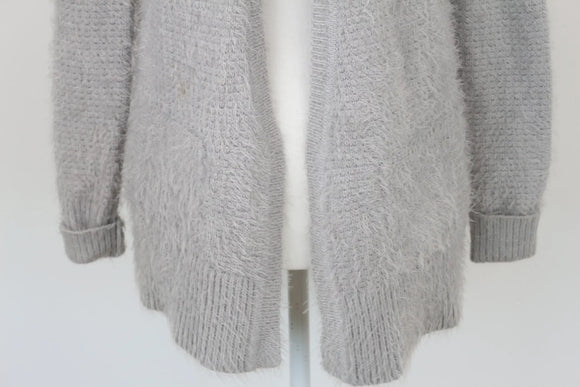 Grey Fluffy Cardigan – Size XS | Thrift Finds