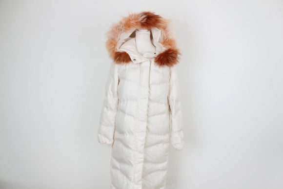 Cream Puffer Jacket – Orange Fur Trim | Size M | Brand new