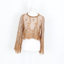 Brown Crochet Long-Sleeve Blouse - Size S-1