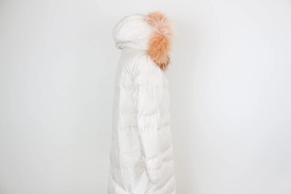Cream Puffer Jacket – Orange Fur Trim | Size M | Brand new
