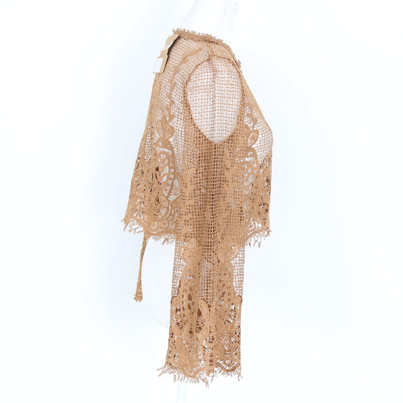 Brown Crochet Long-Sleeve Blouse - Size S