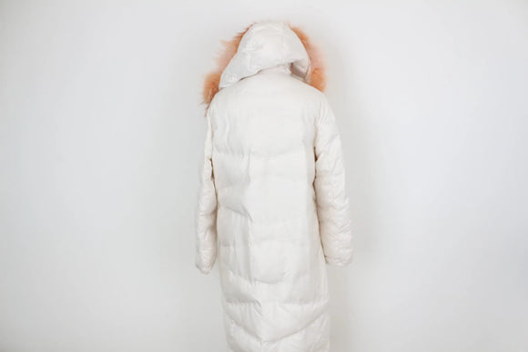 Cream Puffer Jacket – Orange Fur Trim | Size M | Brand new