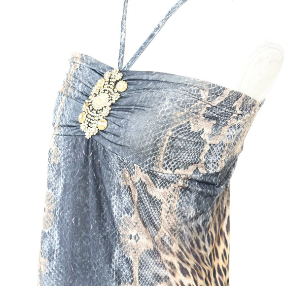 Snake Print Embellished Mini Dress - Size S
