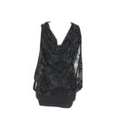 Black Blouse with Velvet Print - Size S-1