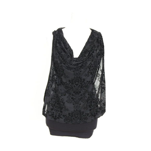 Black Blouse with Velvet Print - Size S