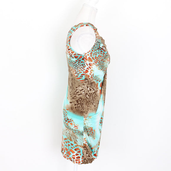 Party 21 Blue and Leopard Print Dress with Gold Chain Detail - Size L
