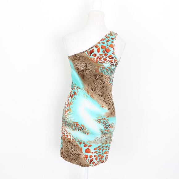 Party 21 Blue and Leopard Print Dress with Gold Chain Detail - Size L