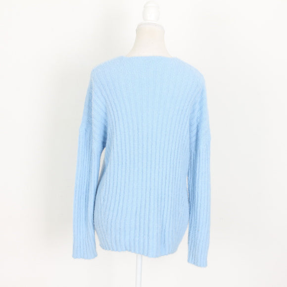 Blue Soft Ribbed V-Neck Jersey - Size M