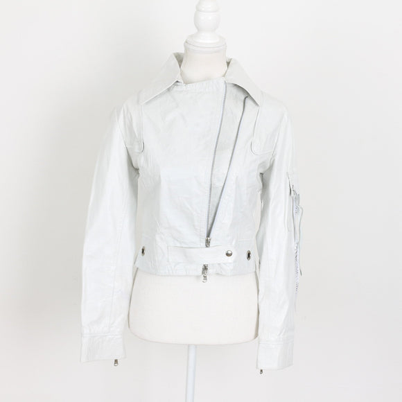 Exe'x White Genuine Leather Biker Jacket - Size XS